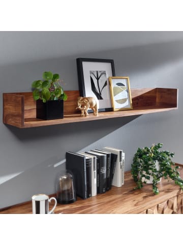 FineBuy Wandregal in Braun / Sheesham / 120x20x15