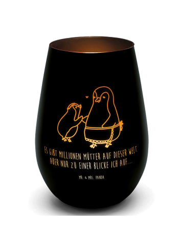 Mr. & Mrs. Panda Gold Windlicht Pinguin mit Kind mit Spruch in Schwarz