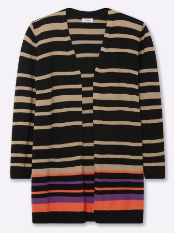 sheego Strickjacke in schwarz-beige-gestreift