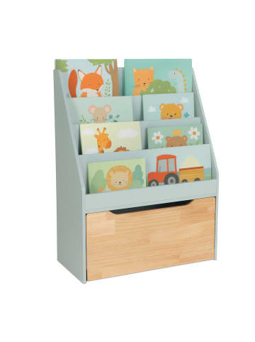 relaxdays Bücherregal Kinder in Türkis/ Natur - (B)60 x (H)80 x (T)30 cm