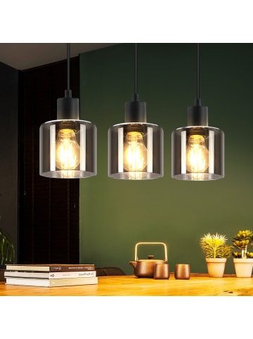 ZMH Pendelleuchte 3-flammige E27 in rauchgrau vintage rechteckig