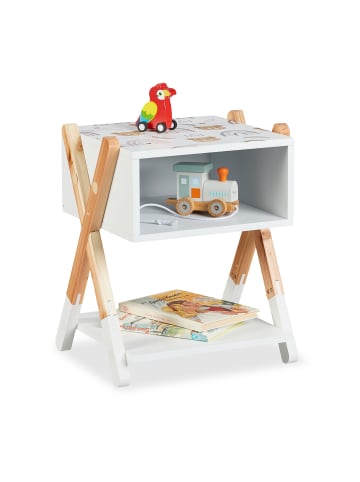 relaxdays Kinder-Nachttisch "Teddy" in Mehrfarbig - (B)34 x (H)42 x (T)30 cm