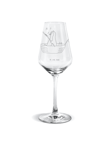 Mr. & Mrs. Panda Weißwein Glas Pinguin Angelboot ohne Spruch in Transparent