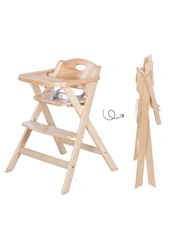 roba Klapphochstuhl mit Essbrett - 3-Punkt-Gurt - ab 6 Monaten - Holz natur