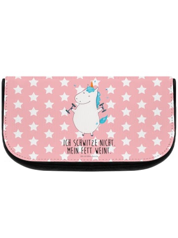 Mr. & Mrs. Panda Kosmetiktasche Einhorn Fitness mit Spruch in Rot Pastell