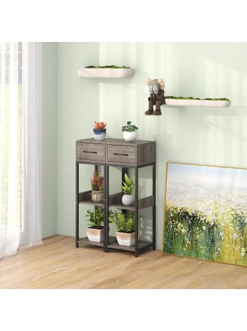 COSTWAY 2 tlg. 3 Etagen Pflanzenständer mit Schublade in Grau