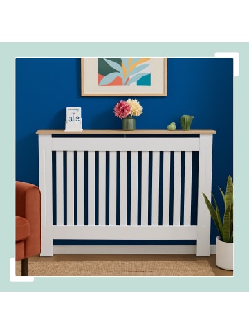 relaxdays Heizkörperverkleidung in Weiß - (B)112 x (H)83 x (T)19 cm