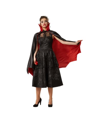 tectake Vampirumhang Fledermaus Zweifarbiger Umhang zum Schnüren, schwarz/rot