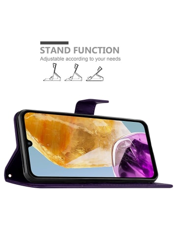 cadorabo Hülle für Samsung Galaxy M15 Blumen Design in Floral Dunkel Lila