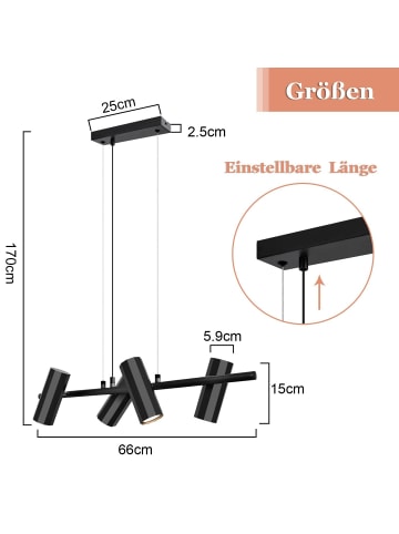 ZMH Pendelleuchte 4-flammige GU10 in Schwarz rechteckig Modern echseckiges Design