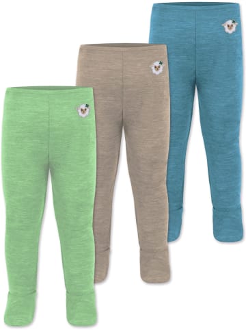 Normani Outdoor Sports 3er Pack Baby Merino Unterhose mit Füßen in Blau/Beige/Grün