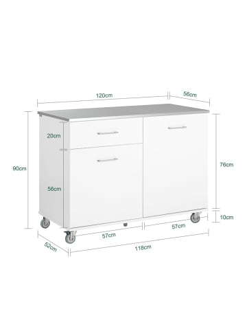 SoBuy Kücheninsel in Reinweiß - (W) 56 x (H) 90 x (L) 120 cm