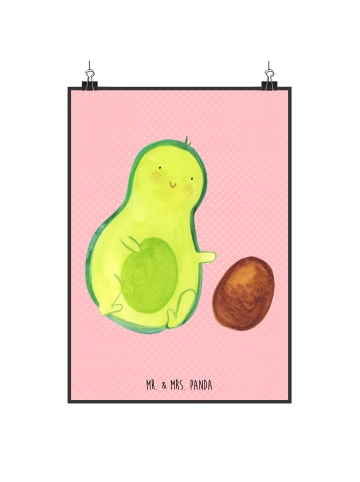 Mr. & Mrs. Panda Poster Avocado Kern rollt ohne Spruch in Rot Pastell