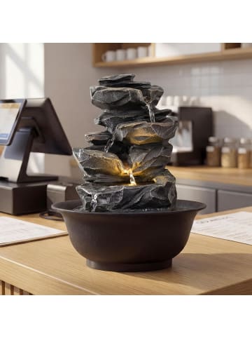 COSTWAY Tischbrunnen mit Pumpe & LED 21,5x26 cm in Schwarz