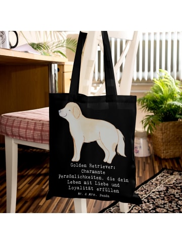 Mr. & Mrs. Panda Shopping Tasche Golden Retriever Charme mit Spruch in Schwarz