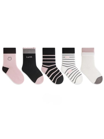 MUNADUNA 5er-Pack Kindersocken mit Hase-Motiv in Rosa-Schwarz