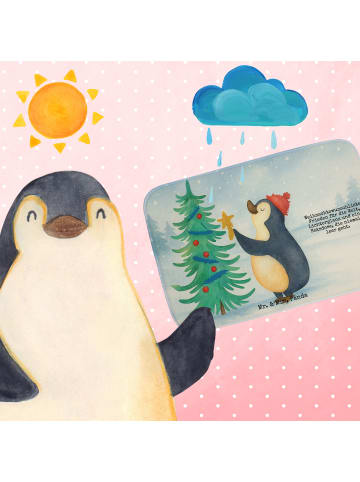 Mr. & Mrs. Panda Badematte Pinguin Weihnachtsbaum Design mit Spruch in Weiß