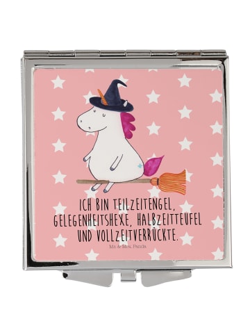 Mr. & Mrs. Panda Kosmetikspiegel Einhorn Hexe mit Spruch in Rot Pastell