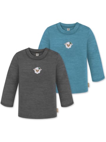Normani Outdoor Sports 2er Pack Baby Merino Longsleeve Taupo in Blau/Anthrazit