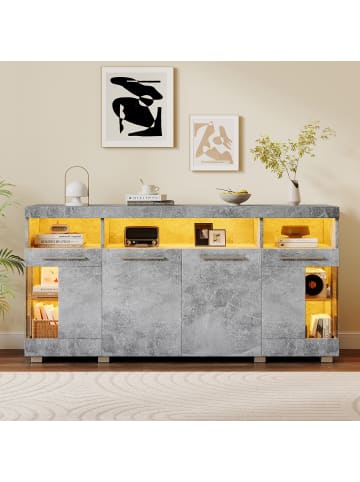 ABRIHOME Schwarzes Hochglanz-Sideboard 140×40×70 cm mit LED & 3 Fächern