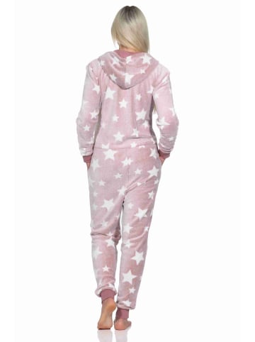 NORMANN Schlafanzug Jumpsuit Overall Sterne Coralfleece in rosa