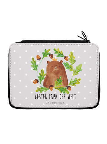 Mr. & Mrs. Panda Federtasche Bär König mit Spruch in Grau Pastell