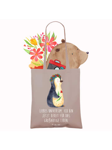 Mr. & Mrs. Panda Schultasche Pinguin Blumen mit Spruch in Braun Pastell