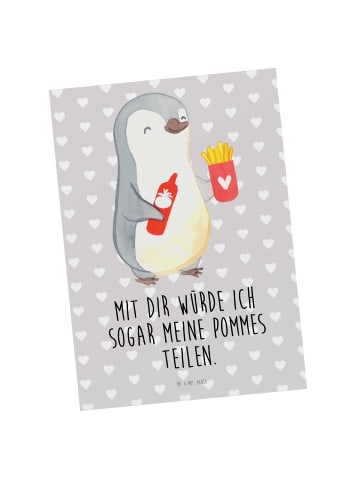 Mr. & Mrs. Panda Grußkarte Pinguin Pommes mit Spruch in Grau Pastell