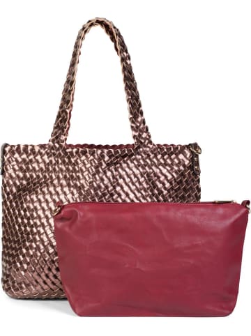 styleBREAKER Große XXL Wendetasche geflochten in Kupfer / Bordeaux-Rot