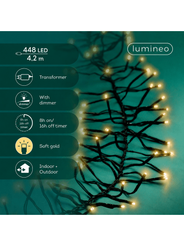 LUMINEO Lichterkette CLUSTER 448 LED 4,2 m, schwarzes Kabel in Soft Gold