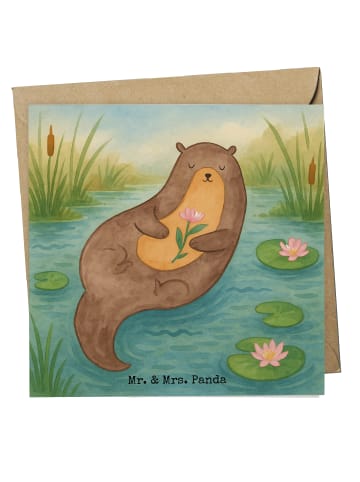 Mr. & Mrs. Panda Grußkarte Otter Seerose Design ohne Spruch in Weiß