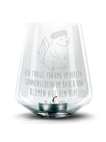 Mr. & Mrs. Panda Graviertes Windlicht Stinktier  mit Spruch in Transparent
