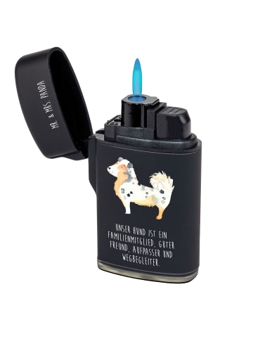 Mr. & Mrs. Panda Feuerzeug Hund Australien Shepherd mit Spruch in Schwarz