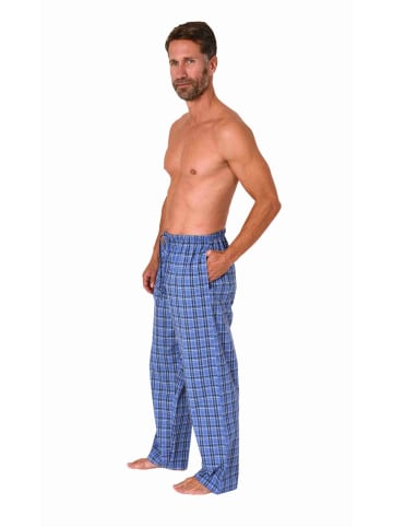NORMANN Schlafanzug Pyjama Hose lang kariert Baumwolle - 79846 in blau