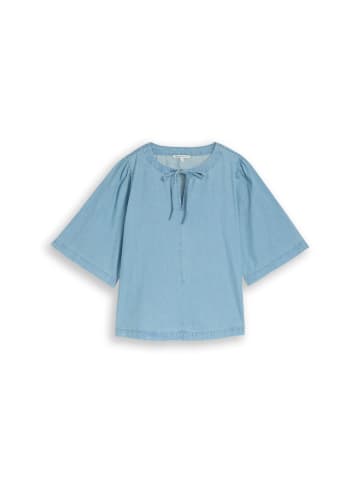 TOM TAILOR Denim Jeansbluse mit Schleifen-Detail in Clean Light Stone