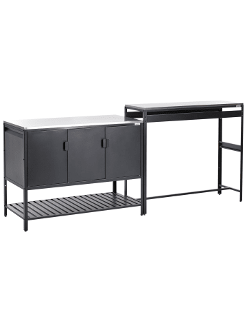 Beliani Gartenküche MAENZA in Schwarz/Silber - (W) 240 x (H) 93 x (L) 60 cm