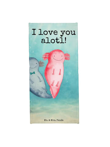 Mr. & Mrs. Panda Handtuch Axolotl Liebe Design mit Spruch in Grau Pastell