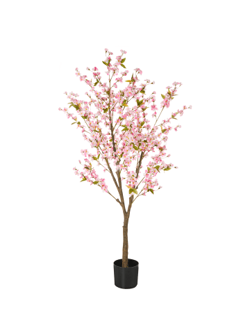 Beliani Kunstpflanze CHERRY TREE in Grün/Rosa/Schwarz - (W) 66 x (H) 180 x (L) 66 cm