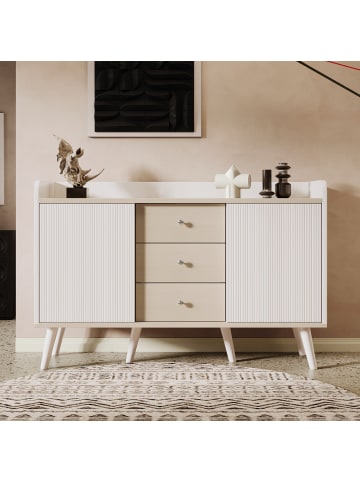 ABRIHOME Holzfarbe Sideboard Kommode mit 3 Schubladen in Weiß