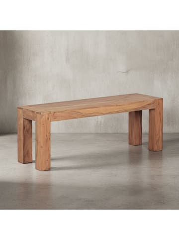 KADIMA DESIGN Sitzbank Massivholz | Akazie, 120x45x35cm, Landhaus-Stil in Beige