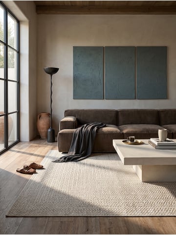 KADIMA DESIGN Flachwebteppich Bordüre flachgewebt pflegeleicht Wohnzimmer Flur in Creme