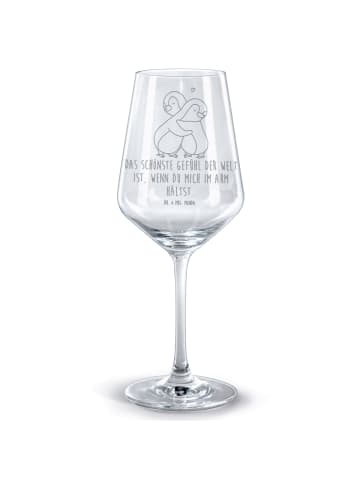 Mr. & Mrs. Panda glas für rotwein Pinguine Kuscheln mit Spruch in Transparent