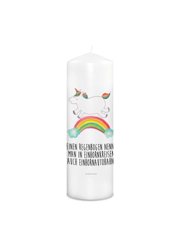 Mr. & Mrs. Panda Weihnachtskerze Einhorn Regenbogen mit Spruch in Weiß