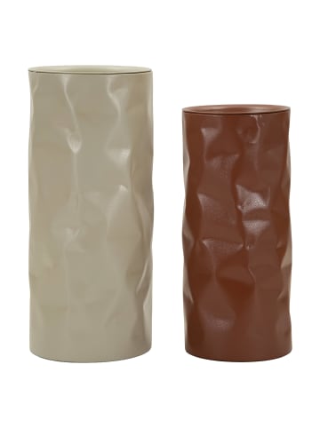 Mauro Ferretti Beige und ziegelrote Couchtische aus Metall, 2er-Set, Ø 30×70–27×60