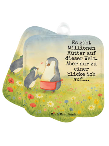 Mr. & Mrs. Panda Topfuntersetzer Pinguin mit Kind Design mit Spruch in Weiß