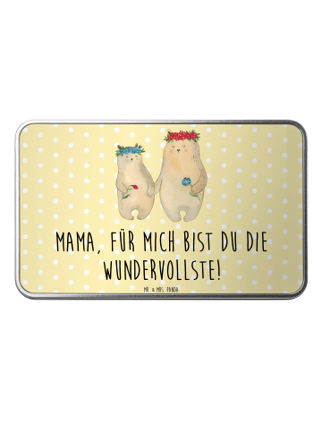 Mr. & Mrs. Panda Geschenkbox Bären mit Blumenkranz mit Spruch in Gelb Pastell