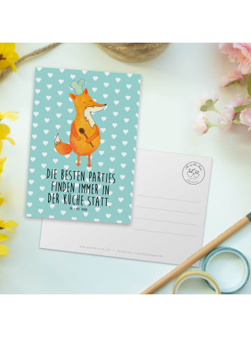 Mr. & Mrs. Panda Grußkarte Fuchs Koch mit Spruch in Türkis Pastell