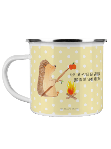 Mr. & Mrs. Panda becher emaille Igel Grillen mit Spruch in Gelb Pastell