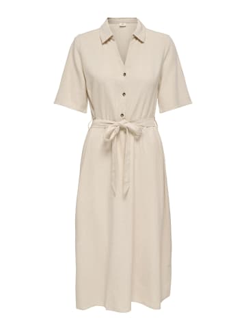 JACQUELINE de YONG Leinenkleid mit Kragen, Knopfleiste und Taillengürtel in Braun-4