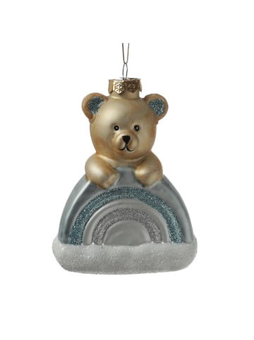 MARELIDA Weihnachtsbaumschmuck Teddybär mit Regenbogen Glas H: 13,5cm in blau